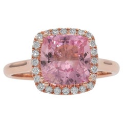 2.9cts Pink Tourmaline Ring with Natural Diamonds Halo: Solid 14k Rose Gold