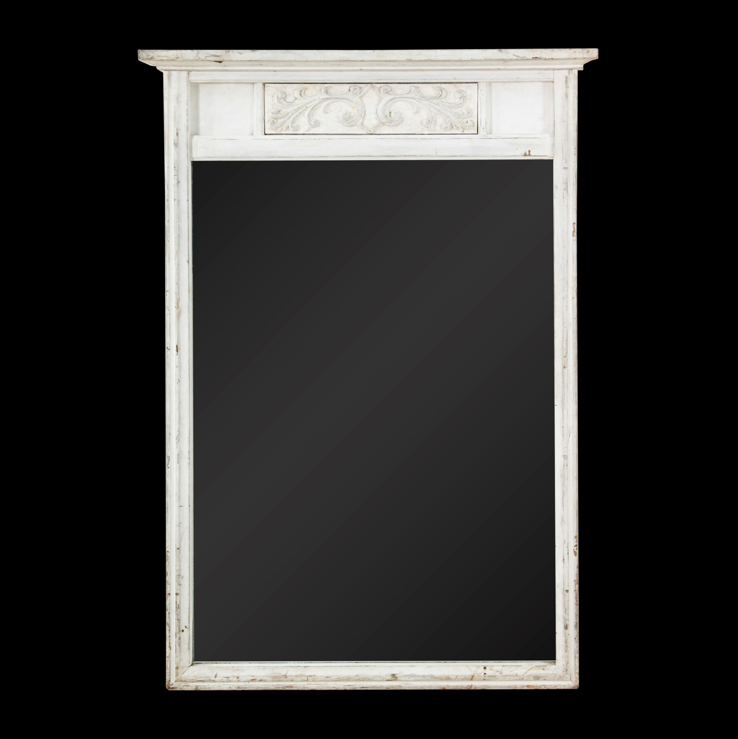 20th C White Wood Frame Over Mantel Mirror Floral Design In Good Condition In New York, NY