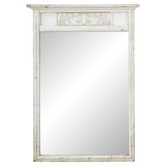 20th C White Wood Frame Over Mantel Mirror Floral Design