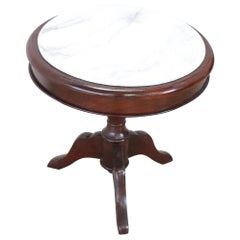 Antique 19th Century Italian Mahogany Round Coffee Table or Sofa Table with Marble Top
