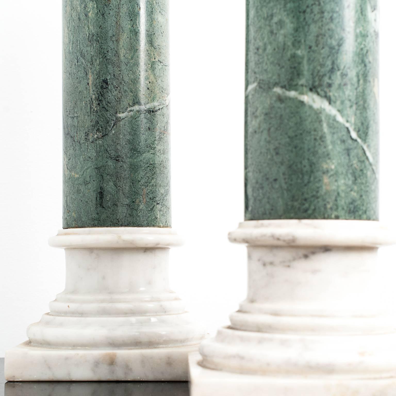 19th century of green marble columns with white marble socles.