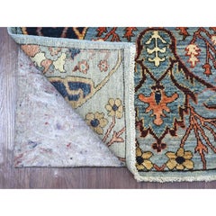 Tappeto da corridoio in morbida lana annodato a mano, modello Garus, Bijar, colore azzurro chiaro, 86 cm x 305 cm
