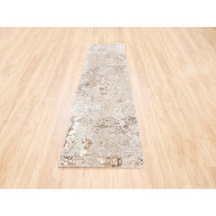 2'9"x10' Beige With A Mix Of Brown Modern Wool And Silk Hand Knotted Runner Rug
