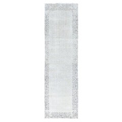 Tapis de couloir persan Tabriz vintage blanc et noué à la main, 2'9"x10' mixture
