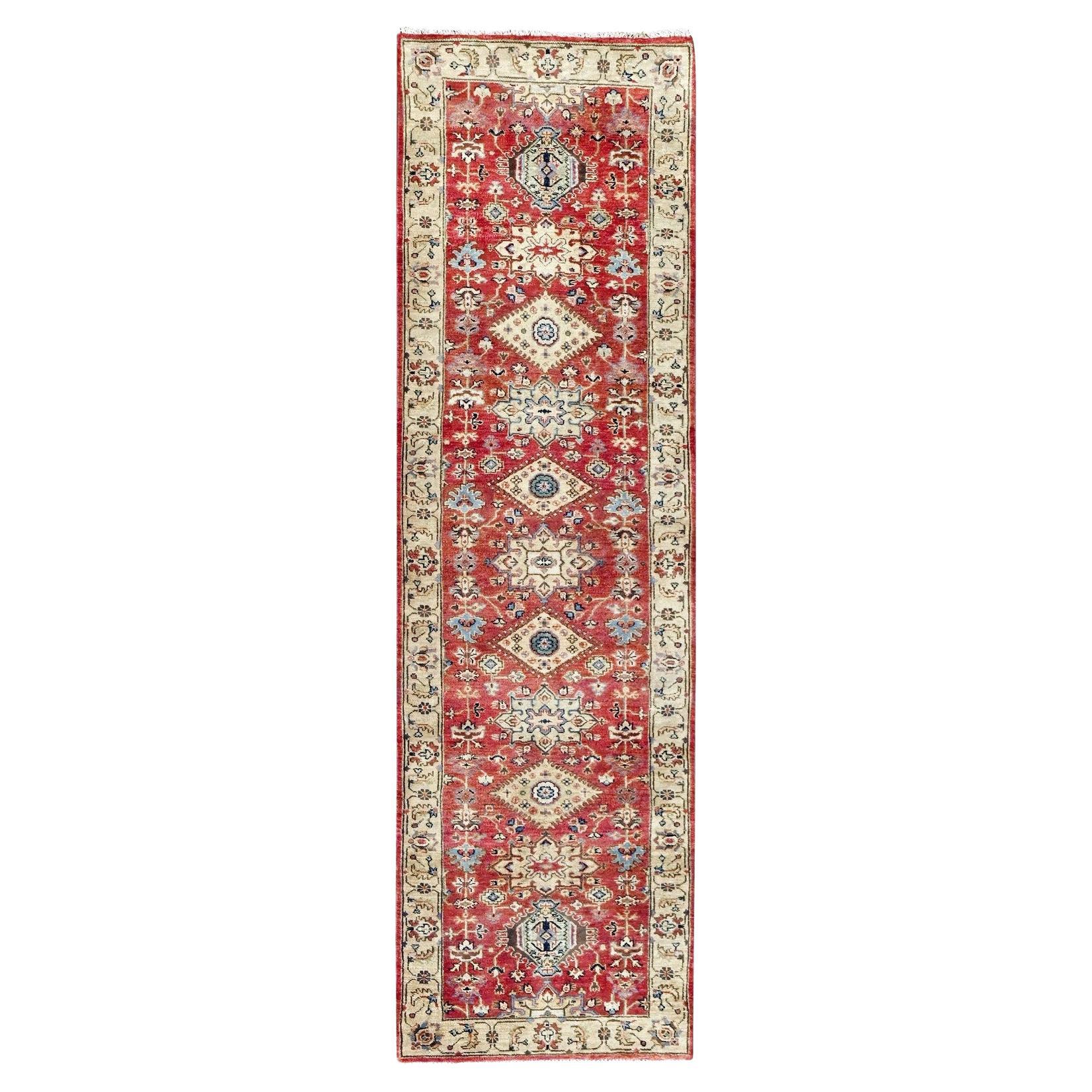 2'9"x10' Crimson Red Hand Knotted Wool Karajeh Design Runner Oriental Rug
