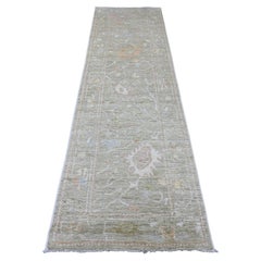Tappeto Runner in lana annodato a mano Greene & Greene & Greene & Greene & Greene, con disegno di foglie di Oushak.