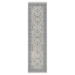 Tapis de couloir en laine et soie noué à la main, motif floral Nain ivoire, 83 cm x 3 m, 250 KPSI