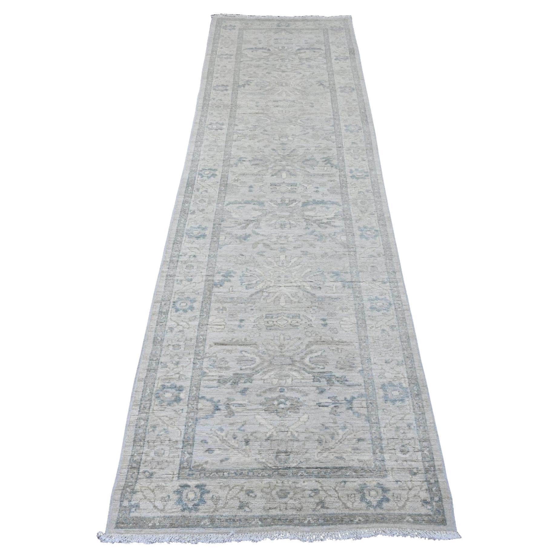 2'9 "x10' Tapis de course en laine nouée à la main Peshawar blanc avec Heriz All Over Design