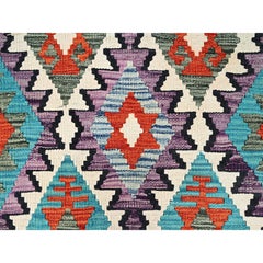 2'9"x10'1" Colorful, Reversible, 100% Wool, Afghan Kilim, Hand Woven, Runner Rug