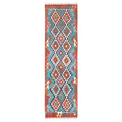 2'9"x10'1" Colorful, Reversible, 100% Wool, Afghan Kilim, Hand Woven, Runner Rug