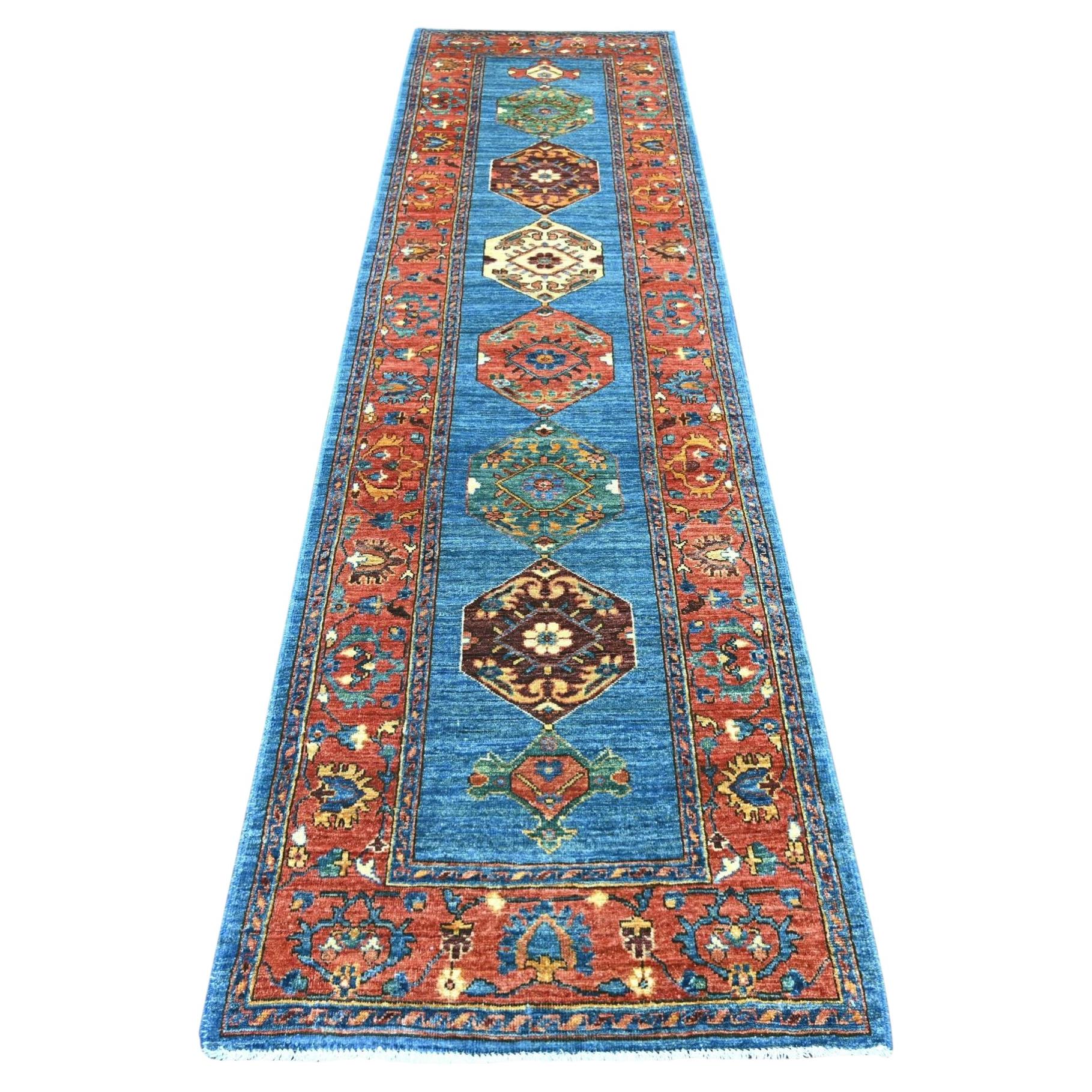 2'9"x10'2" Blue Aryana Collection Bakshaish Design Hand Knotted Wool Runner Rug For Sale