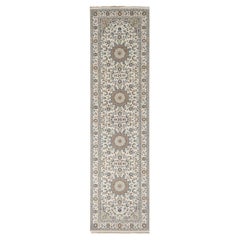 2'9"x10'2" Floral White Nain Hand Knotted 250 KPSI Soft Wool Runner Oriental Rug
