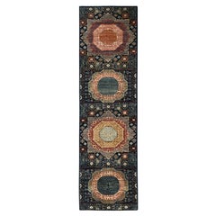2'9"x10'2" Navy Mamluk Design Aryana Collection Tapis de course en laine noué à la main