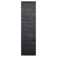 2
9"x10
2" Yale Blue Colorful Grass Design Wool and Silk Hand Knotted Runner Rug