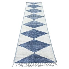 2'9 "x10'3" Tapis de course en laine nouée à la main, bleu, Moroccan Weave Geometric Design