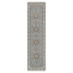 2
9"x10
3" Light Blue Nain Flower Design Wool and Silk Hand Knotted Runner Rug