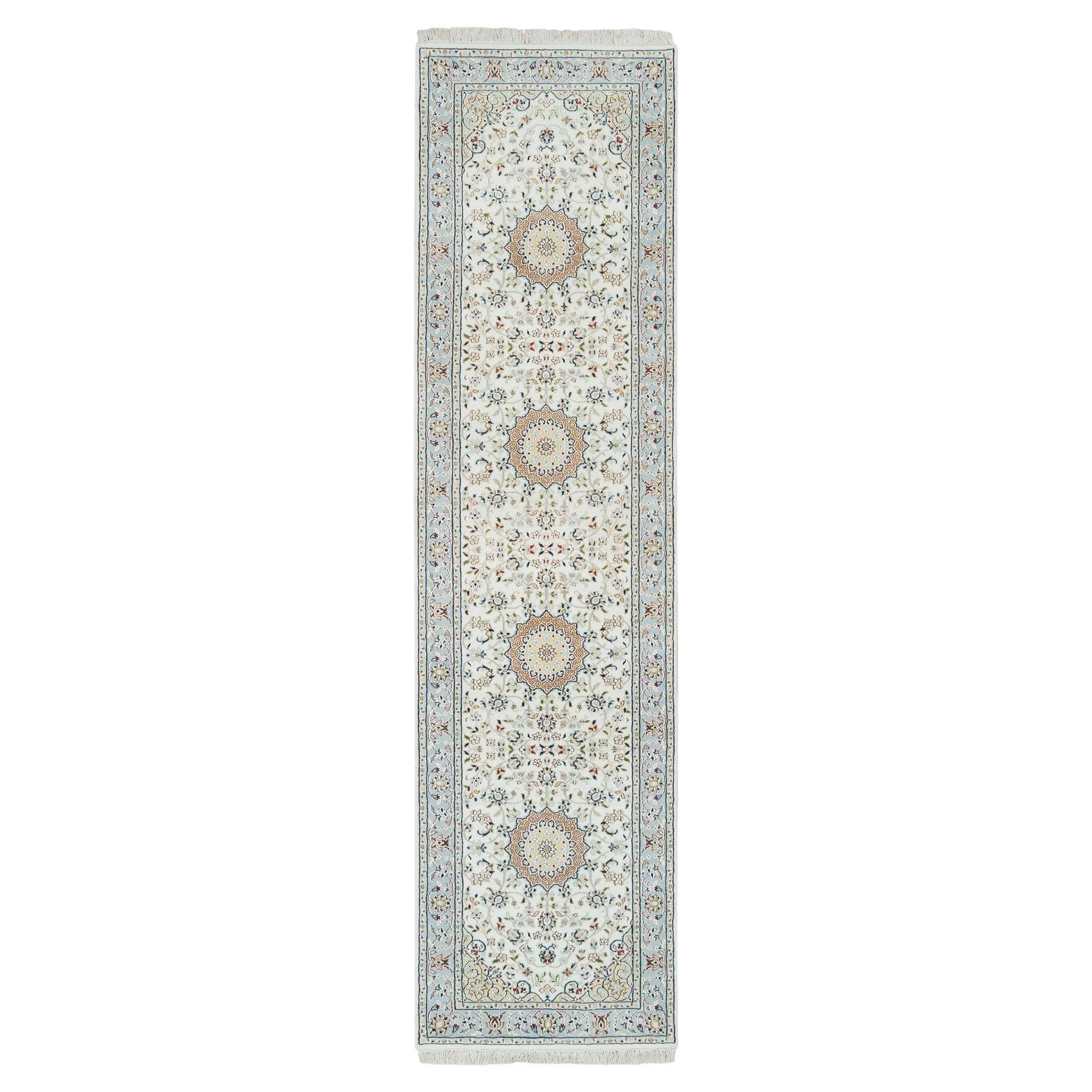 2
9"x10
4" Ivory Nain Design 250 KPSI Hand Knotted Pure Wool Runner Rug