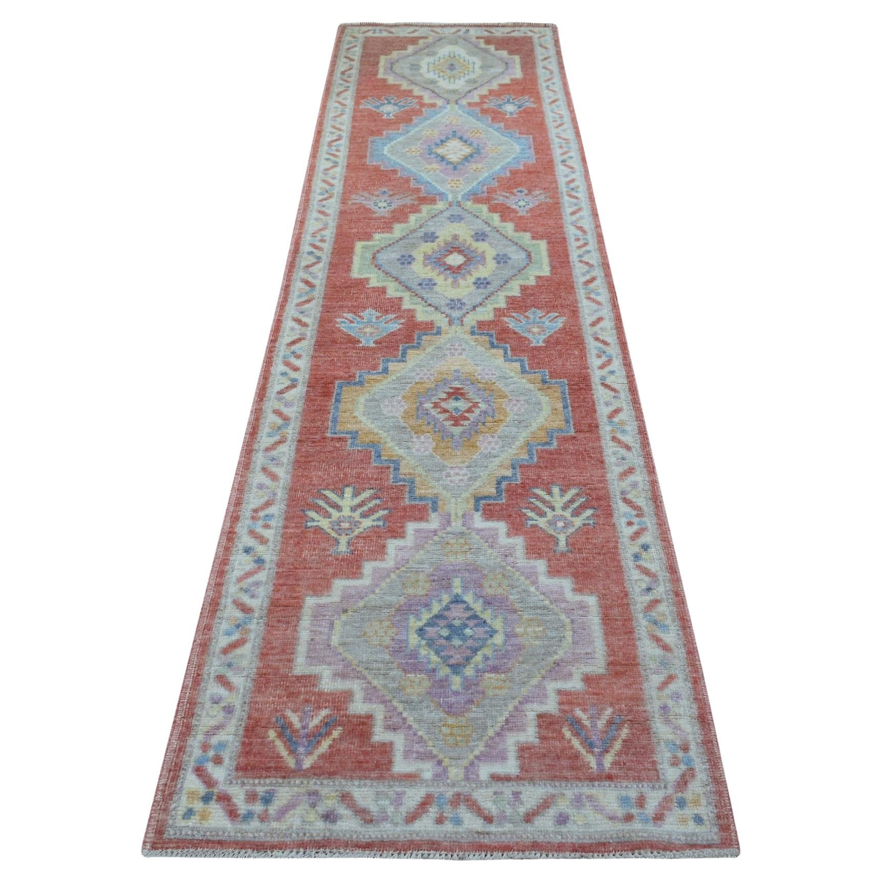2
9 "x10
5" Rosa Corallo Morbida Lana Annodata a Mano Angora Oushak Oriental Runner Rugs