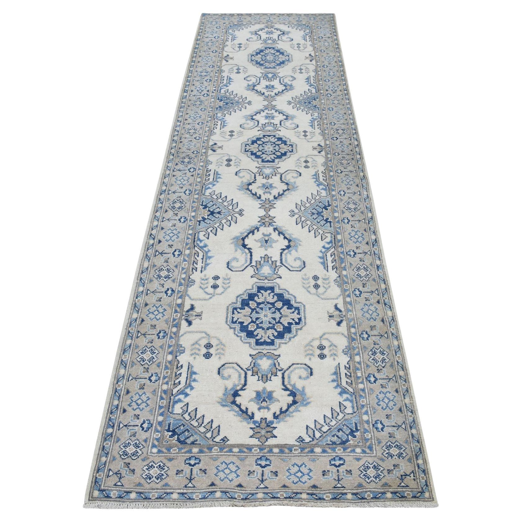 2
9 "x10
7" Vintage Look Kazak Geometrisches Design Läufer Reine Wolle Handgeknüpft Teppich
