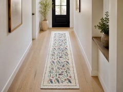 2.9x10.8 ft Handmade Silk Hallway Rug. Floral Vine Design Runner Rug for Kitchen