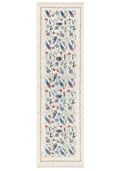2.9x10.8 ft Handmade Silk Hallway Rug. Floral Vine Design Runner Rug for Kitchen