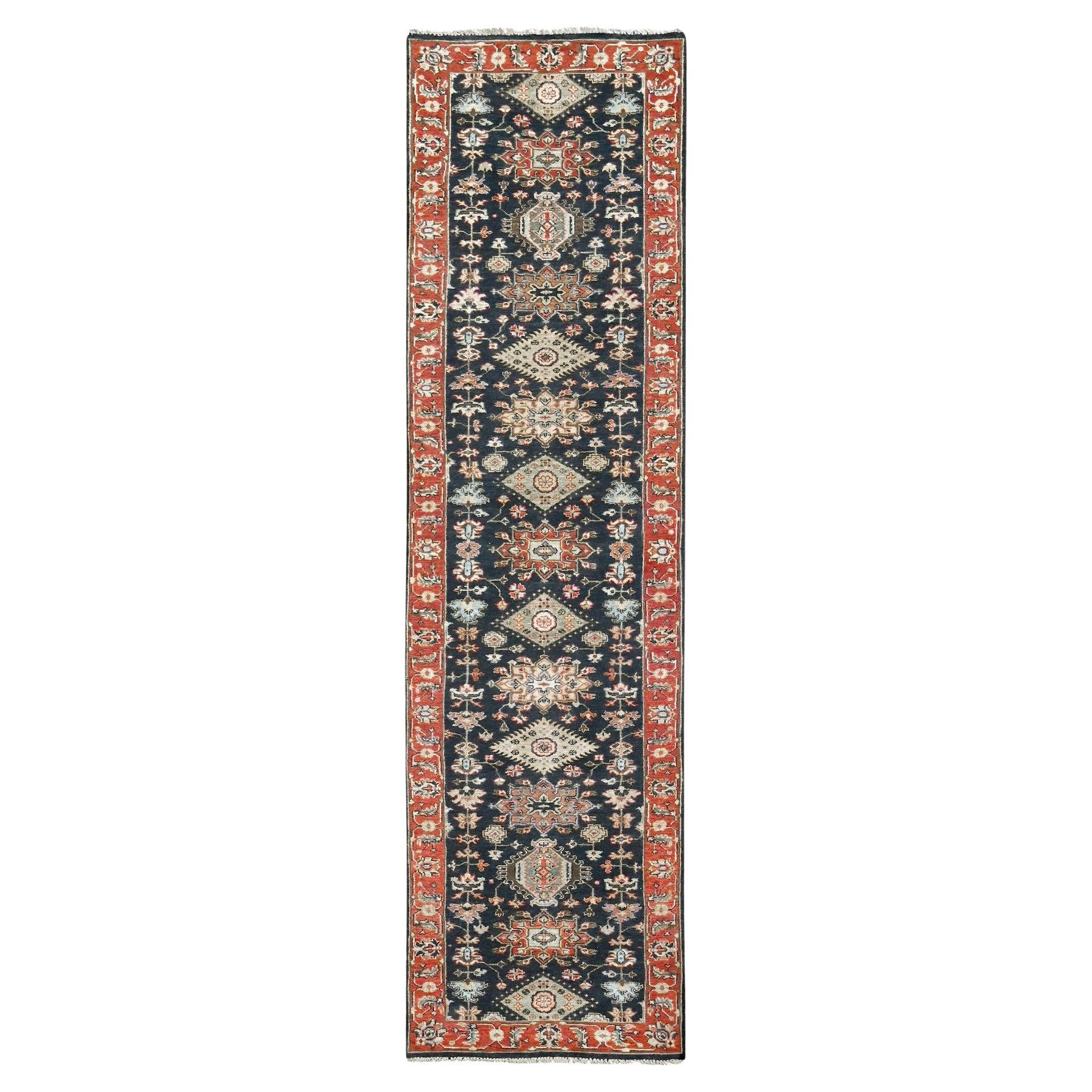 2
9"x11
10" Pastel Black Hand Knotted Karjihooz Design Wool Runner Rug