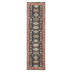 2
9"x11
10" Pastel Black Hand Knotted Karjihooz Design Wool Runner Rug