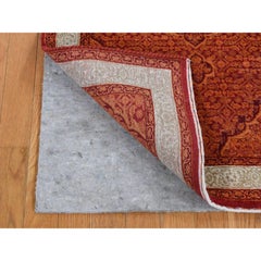 2'9 "x11'10" Calabaza Naranja Tabriz Mahi Alfombra de Lana de Tejido Denso Anudada a Mano