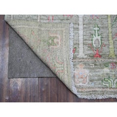 2'9"x11'10" Sage Green Wool Weft Afghan Angora Oushak Runner Oriental Rug