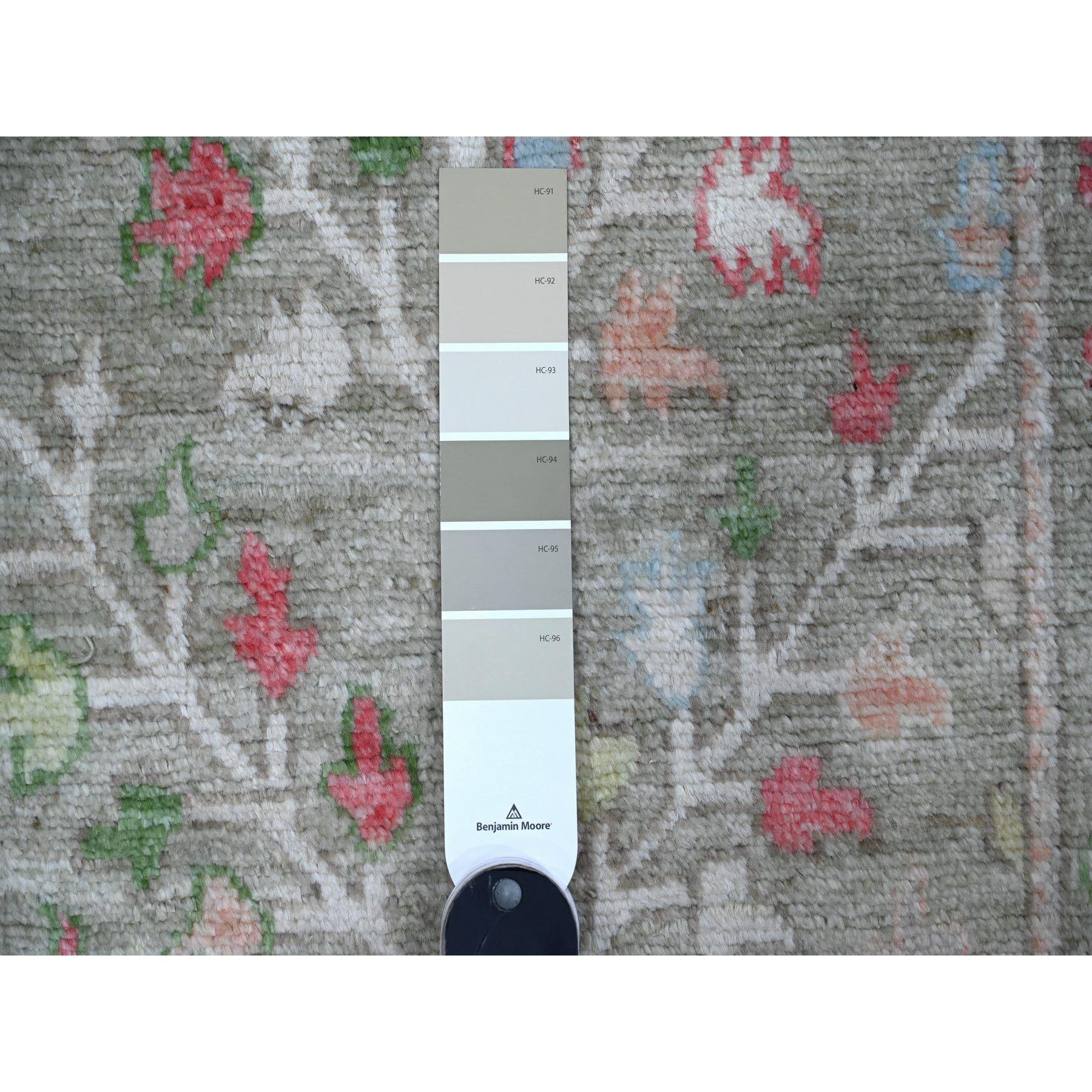 Alfombra Oriental Oushak de Angora Afgana con Trama de Lana Verde Salvia de 2'9 