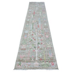 Alfombra Oriental Oushak de Angora Afgana con Trama de Lana Verde Salvia de 2'9 "x11'10