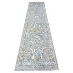 2'9 "x11'10" Sahara Sand Gray Tappeto Runner in Lana Heris Annodato a Mano dal Design Sottile