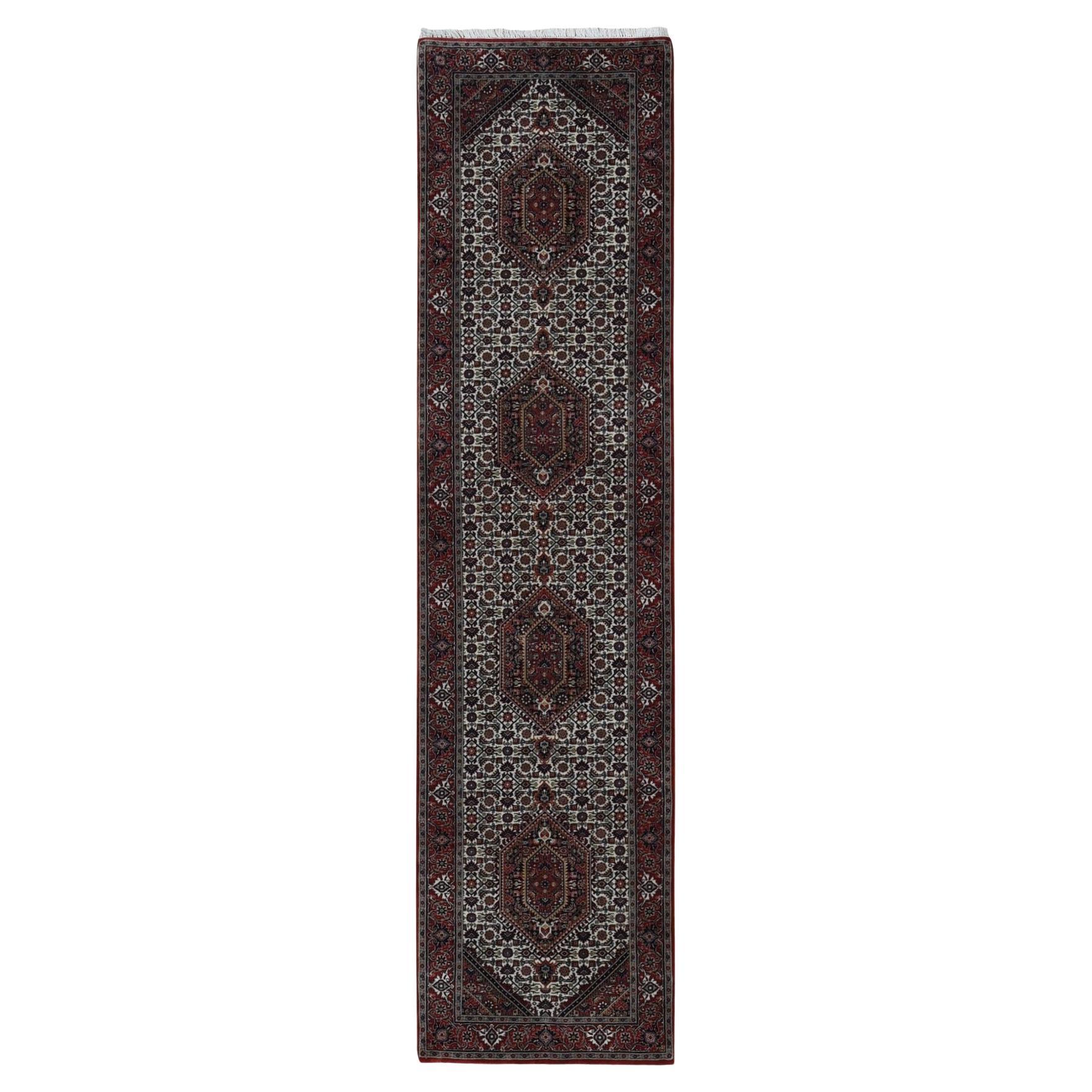 2'9"x11'4" Ivory Hand Knotted 300 KPSI Wool Bijar Mahi Runner Rug