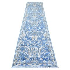 2'9 "x11'5" Blue Washed Out Peshawar Pure Wool Hand Knots Rugs Oriental Rugs