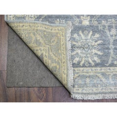 2'9"x11'5" Stone Gray Extra Soft Wool Hand Knotted, Fine Peshawar Runner Rug