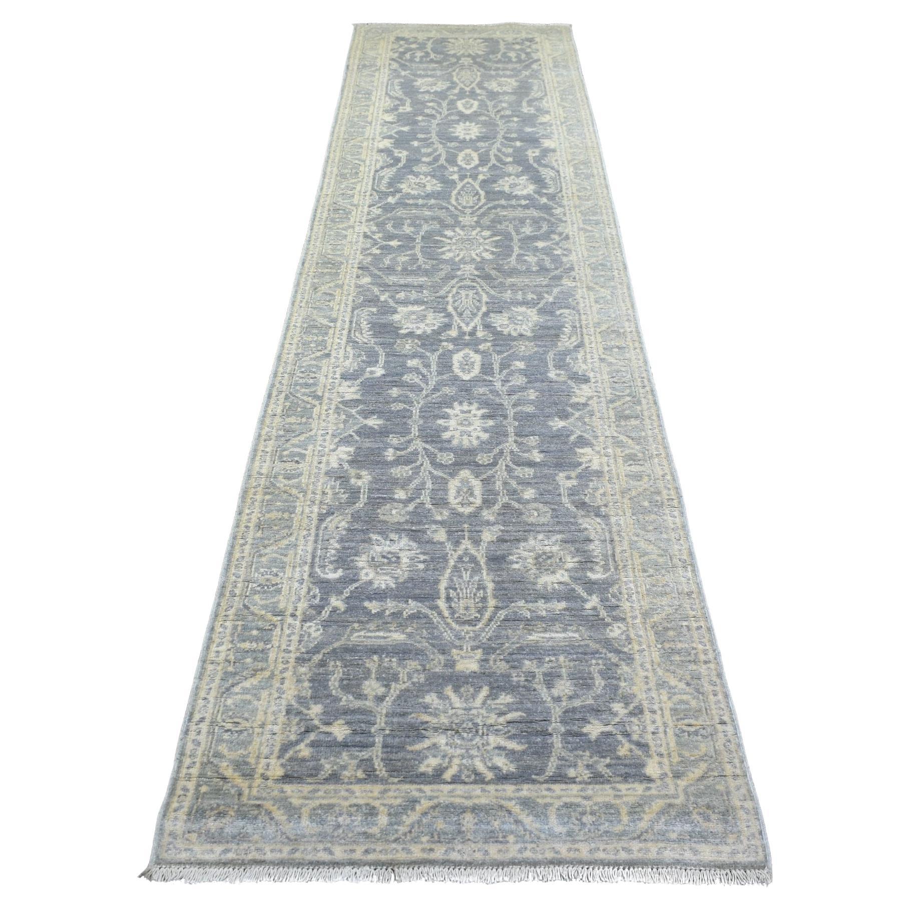 2
9"x11
5" Stone Gray Extra Soft Wool Hand Knotted, Fine Peshawar Runner Rug