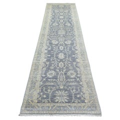 2'9"x11'5" Stone Gray Extra Soft Wool Hand Knotted, Fine Peshawar Runner Rug