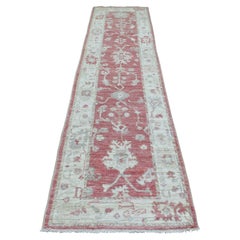 2
9"x11
6" Coral Red Angora Ushak Afghan Wool Hand Knotted Runner Rug