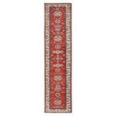 2'9 "x11'6" Ladrillo de Fuego Afgano Super Kazak Lana Anudada a Mano Alfombra Oriental de Corredor