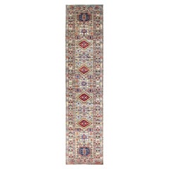 2'9"x11'7" Sage Gray Wool Densely Woven Afghan Super Kazak Runner Oriental Rug