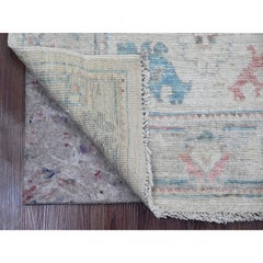 2'9"x11'7" White Hand Knotted Afghan Angora Oushak Pure Wool Runner Oriental Rug