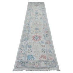 2'9"x11'7" White Hand Knotted Afghan Angora Oushak Pure Wool Runner Oriental Rug