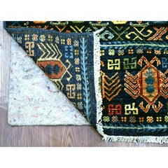 2'9"x11'9" Blue Afghan Ersari with Hutchlu Design Hand Knotted Wool Runner Rug