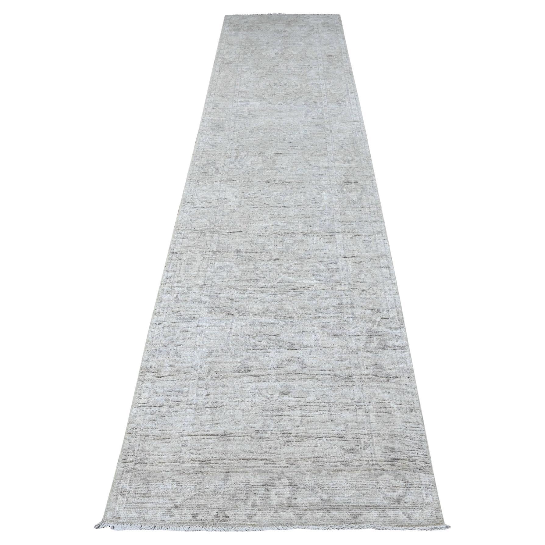 2
9 "x11
9" Silver Chalice Grau Weiß Wash Angora Oushak Läufer Orientteppich