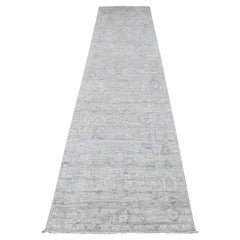 2'9"x11'9" Silver Chalice Gray White Wash Angora Oushak Runner Oriental Rug