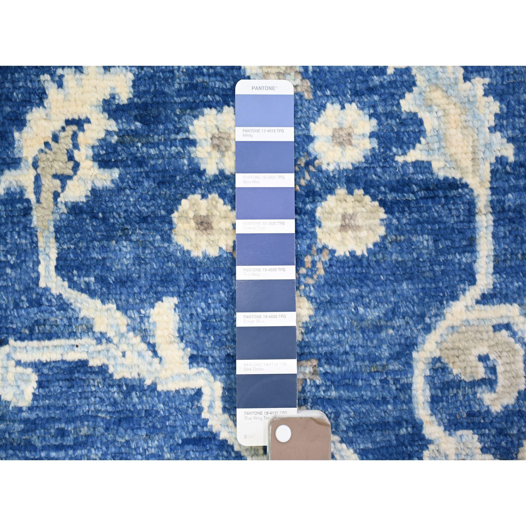 Afghano Tappeto orientale in lana blu annodato a mano Afghan Angora Oushak Runner 2'9 