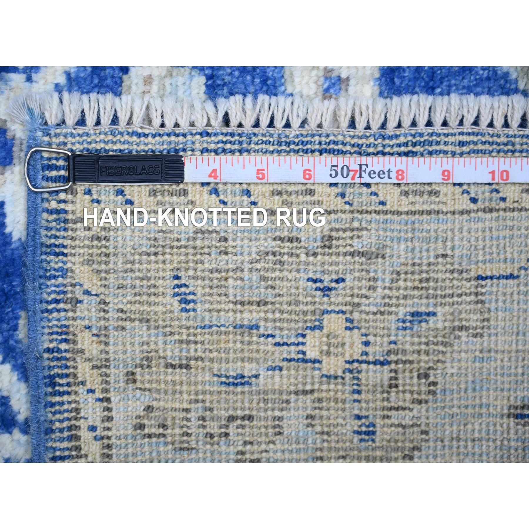 XXI secolo e contemporaneo Tappeto orientale in lana blu annodato a mano Afghan Angora Oushak Runner 2'9 