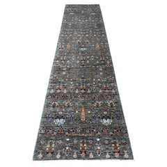 2'9 "x12' Dim Gris Noué à la main Super Kazak Runner Géométrique Tapis d'Orient