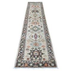 Tappeto Runner Peshawar grigio con disegno Karajeh annodato a mano in pura lana 2'9 "x12'