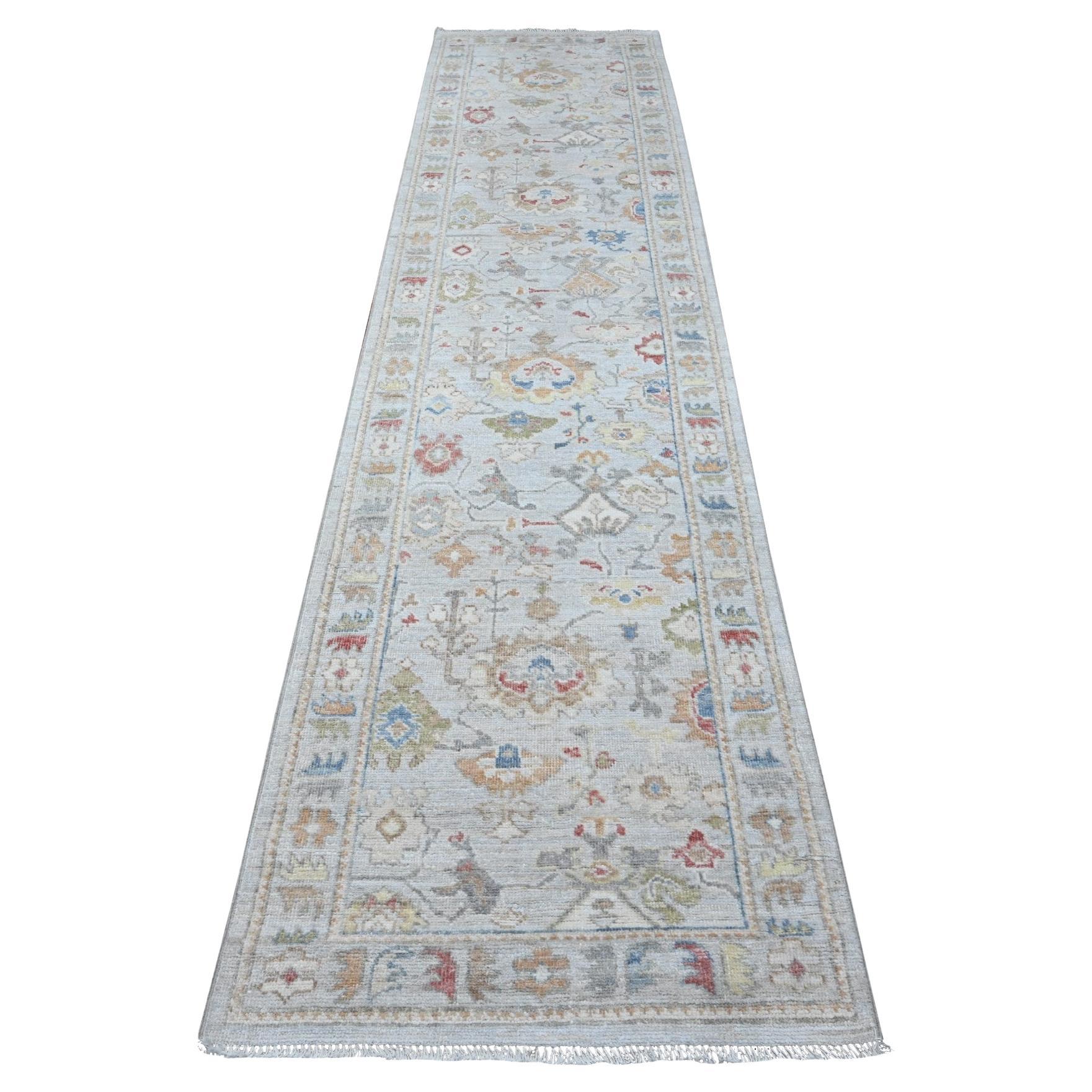 2'9 "x12' Alfombra Oriental de Angora Afgana Oushak Gris Niebla Corredor de Tintes Naturales
